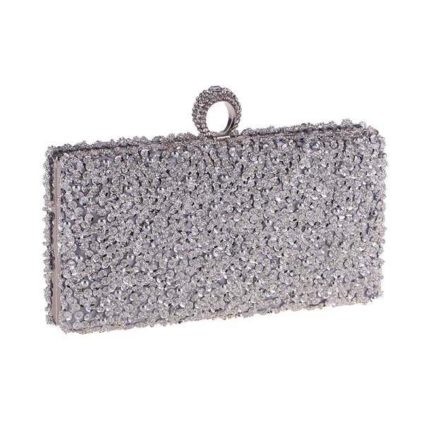 Lyx Svarta Pärla Beading Paljetter Rhinestone Metall Kuvertväska 2018