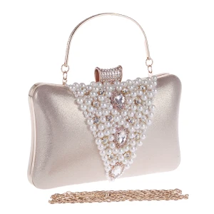Chic Belle Doré Perlage Perle Faux Diamant Métal Pochette 2018