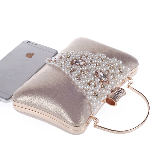 Chic / Beautiful Gold Beading Pearl Rhinestone Metal Clutch Bags 2018