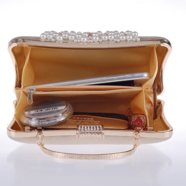 Chic / Beautiful Gold Beading Pearl Rhinestone Metal Clutch Bags 2018