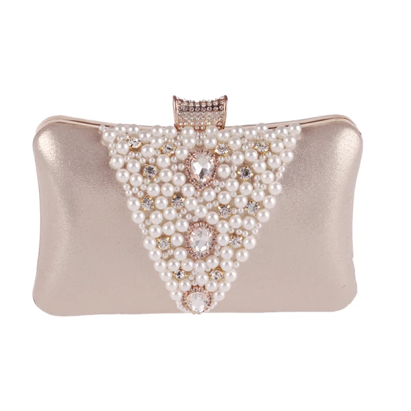 Chic / Beautiful Gold Beading Pearl Rhinestone Metal Clutch Bags 2018