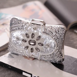 Luxus Herrlich Silber Pailletten Perlenstickerei Perle Strass Metall Clutch Tasche 2018