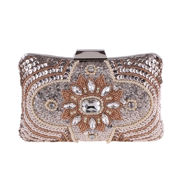 Luxury / Gorgeous Silver Sequins Beading Pearl Rhinestone Metal Clutch Bags 2018