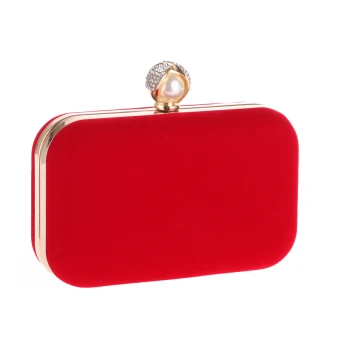 Modest Simple Red Suede Pearl Rhinestone Metal Clutch Bags 2018