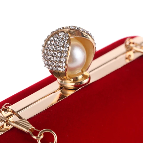 Enkla Röd Mocka Pärla Rhinestone Metall Kuvertväska 2018