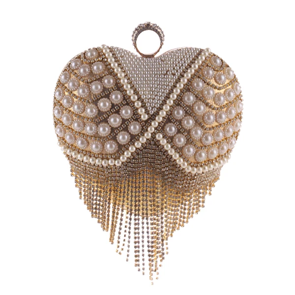 Luxe Argenté Perlage Perle Faux Diamant Gland Forme de coeur Métal Pochette 2018