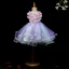 Chic / Belle Lavande Robe Ceremonie Fille 2018 Robe Boule Encolure Dégagée Sans Manches Appliques Fleur Perle Mi-Longues Volants Robe Pour Mariage