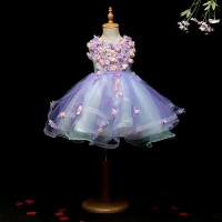 Schöne Lavendel Mädchenkleider 2018 Ballkleid Rundhalsausschnitt Ärmellos Applikationen Blumen Perle Knielang Rüschen Kleider Für Hochzeit