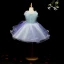 Chic / Belle Lavande Robe Ceremonie Fille 2018 Robe Boule Encolure Dégagée Sans Manches Appliques Fleur Perle Mi-Longues Volants Robe Pour Mariage
