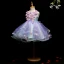 Chic / Belle Lavande Robe Ceremonie Fille 2018 Robe Boule Encolure Dégagée Sans Manches Appliques Fleur Perle Mi-Longues Volants Robe Pour Mariage