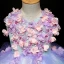 Chic / Belle Lavande Robe Ceremonie Fille 2018 Robe Boule Encolure Dégagée Sans Manches Appliques Fleur Perle Mi-Longues Volants Robe Pour Mariage