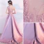 Chic / Belle Rose Bonbon Robe De Soirée 2017 Princesse Encolure Dégagée Sans Manches Appliques En Dentelle Tribunal Train Volants Percé Dos Nu Robe De Ceremonie