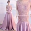 Chic / Belle Rose Bonbon Robe De Soirée 2017 Princesse Encolure Dégagée Sans Manches Appliques En Dentelle Tribunal Train Volants Percé Dos Nu Robe De Ceremonie