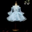 Chic / Beautiful Sky Blue Flower Girl Dresses 2018 A-Line / Princess Scoop Neck Long Sleeve Appliques Lace Flower Rhinestone Knee-Length Ruffle Wedding Party Dresses
