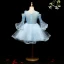 Chic / Beautiful Sky Blue Flower Girl Dresses 2018 A-Line / Princess Scoop Neck Long Sleeve Appliques Lace Flower Rhinestone Knee-Length Ruffle Wedding Party Dresses