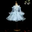 Chic / Beautiful Sky Blue Flower Girl Dresses 2018 A-Line / Princess Scoop Neck Long Sleeve Appliques Lace Flower Rhinestone Knee-Length Ruffle Wedding Party Dresses