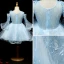 Chic / Beautiful Sky Blue Flower Girl Dresses 2018 A-Line / Princess Scoop Neck Long Sleeve Appliques Lace Flower Rhinestone Knee-Length Ruffle Wedding Party Dresses