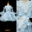 Chic / Beautiful Sky Blue Flower Girl Dresses 2018 A-Line / Princess Scoop Neck Long Sleeve Appliques Lace Flower Rhinestone Knee-Length Ruffle Wedding Party Dresses