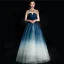 Modern / Fashion Navy Blue Gradient-Color White Evening Dresses  2018 A-Line / Princess Strapless Sleeveless Floor-Length / Long Ruffle Backless Formal Dresses