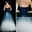Modern / Fashion Navy Blue Gradient-Color White Evening Dresses  2018 A-Line / Princess Strapless Sleeveless Floor-Length / Long Ruffle Backless Formal Dresses