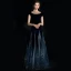 Chic / Beautiful Navy Blue Starry Sky Suede Evening Dresses  2018 A-Line / Princess Square Neckline Cap Sleeves Glitter Rhinestone Floor-Length / Long Ruffle Backless Formal Dresses