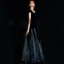 Chic / Beautiful Navy Blue Starry Sky Suede Evening Dresses  2018 A-Line / Princess Square Neckline Cap Sleeves Glitter Rhinestone Floor-Length / Long Ruffle Backless Formal Dresses