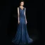 Modern / Fashion Navy Blue Evening Dresses  2018 A-Line / Princess V-Neck Sleeveless Glitter Tulle Floor-Length / Long Ruffle Backless Formal Dresses