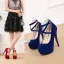 Fashion Red Evening Party Cocktail Party Pumps 2023 Waterproof Ankle Strap 14 cm Stiletto Heels Round Toe Pumps High Heels