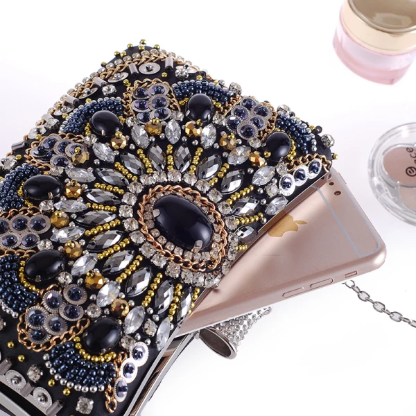 Luxury / Gorgeous Navy Blue Rhinestone Beading Pearl Metal Clutch Bags 2018