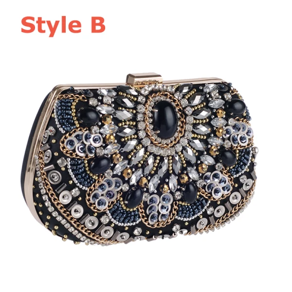 Luxury / Gorgeous Navy Blue Rhinestone Beading Pearl Metal Clutch Bags 2018