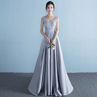 Chic Belle Gris Robe De Soirée 2017 Princesse V Cou Sans Manches Appliques Fleur Faux Diamant Paillettes Tribunal Train Volants Dos Nu Robe De Ceremonie