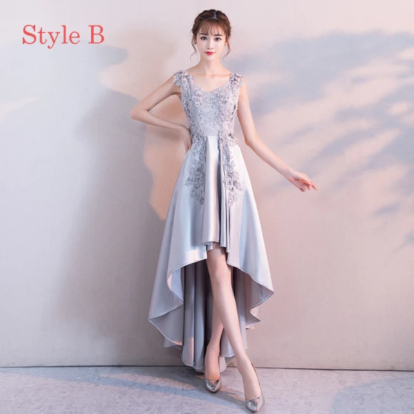 Chic / Belle Gris Robe De Soirée 2017 Princesse V-Cou Sans Manches Appliques Fleur Faux Diamant Paillettes Tribunal Train Volants Dos Nu Robe De Ceremonie