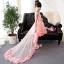 Chic / Belle Gris Transparentes Robe Ceremonie Fille 2018 Princesse Perlage Perle Encolure Dégagée Sans Manches Appliques Fleur Noeud Ceinture Asymétrique Volants Dos Nu Robe Pour Mariage