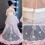 Chic / Belle Gris Transparentes Robe Ceremonie Fille 2018 Princesse Perlage Perle Encolure Dégagée Sans Manches Appliques Fleur Noeud Ceinture Asymétrique Volants Dos Nu Robe Pour Mariage