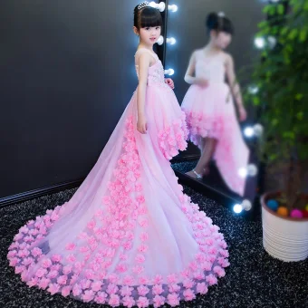 Chic Beautiful Candy Pink See Through Flower Girl Dresses 2018 A Line Princess Scoop Neck Sleeveless Sequins Appliques Flower Asymmetrical Ruffle Wedding Party Dresses