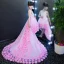 Chic / Beautiful Candy Pink See-through Flower Girl Dresses 2018 A-Line / Princess Scoop Neck Sleeveless Sequins Appliques Flower Asymmetrical Ruffle Wedding Party Dresses