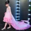 Chic / Beautiful Candy Pink See-through Flower Girl Dresses 2018 A-Line / Princess Scoop Neck Sleeveless Sequins Appliques Flower Asymmetrical Ruffle Wedding Party Dresses