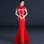 Chinese style Royal Blue Evening Dresses  2018 Trumpet / Mermaid Pierced High Neck Sleeveless Appliques Flower Rhinestone Beading Tassel Floor-Length / Long Formal Dresses