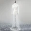 Modern / Fashion White See-through Evening Dresses  2018 Trumpet / Mermaid High Neck Long Sleeve Appliques Lace Flower Rhinestone Floor-Length / Long Formal Dresses