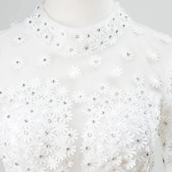 Modern / Fashion White See-through Evening Dresses 2018 Trumpet / Mermaid High Neck Long Sleeve Appliques Lace Flower Rhinestone Floor-Length / Long Formal Dresses
