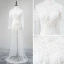 Modern / Fashion White See-through Evening Dresses  2018 Trumpet / Mermaid High Neck Long Sleeve Appliques Lace Flower Rhinestone Floor-Length / Long Formal Dresses