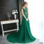 Chic / Beautiful Dark Green Evening Dresses  2017 A-Line / Princess Scoop Neck Sleeveless Appliques Flower Pearl Sequins Beading Chapel Train Ruffle Pierced Backless Formal Dresses