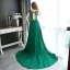 Chic / Beautiful Dark Green Evening Dresses  2017 A-Line / Princess Scoop Neck Sleeveless Appliques Flower Pearl Sequins Beading Chapel Train Ruffle Pierced Backless Formal Dresses