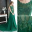 Chic / Beautiful Dark Green Evening Dresses  2017 A-Line / Princess Scoop Neck Sleeveless Appliques Flower Pearl Sequins Beading Chapel Train Ruffle Pierced Backless Formal Dresses