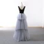 Modern / Fashion Grey Black Prom Dresses 2018 A-Line / Princess See-through Scoop Neck Sleeveless Floor-Length / Long Backless Cascading Ruffles Formal Dresses