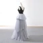 Modern / Fashion Grey Black Prom Dresses 2018 A-Line / Princess See-through Scoop Neck Sleeveless Floor-Length / Long Backless Cascading Ruffles Formal Dresses