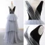 Modern / Fashion Grey Black Prom Dresses 2018 A-Line / Princess See-through Scoop Neck Sleeveless Floor-Length / Long Backless Cascading Ruffles Formal Dresses