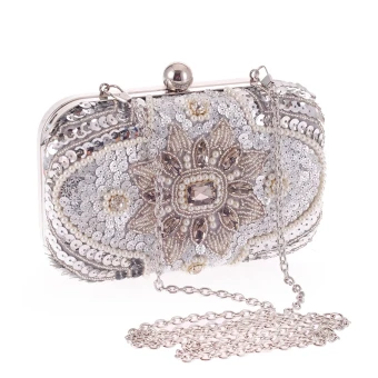 Modern Fashion Silver Beading Pearl Rhinestone Sequins Metal Clutch Bags 2018
