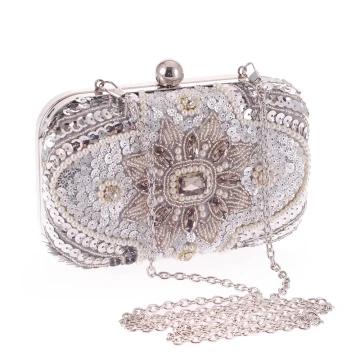 Modern Zilveren Kralen Parel Rhinestone Pailletten Metaal Handtassen 2018