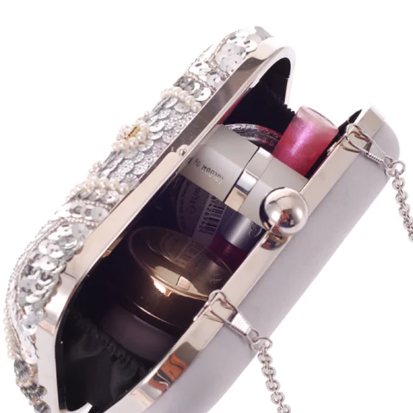 Moderne / Mode Argenté Perlage Perle Faux Diamant Paillettes Métal Pochette 2018